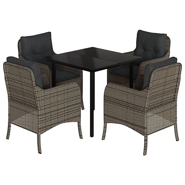 vidaXL 5-Tlg Garten-Essgruppe mit Kissen Grau Poly Rattan 3211956 günstig online kaufen