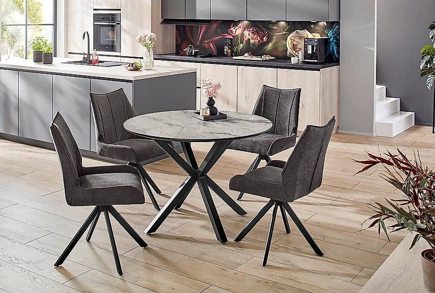Jockenhöfer Gruppe Esstisch Ontario, rund, 110cm ø, Marmoroptik., Metallunt günstig online kaufen