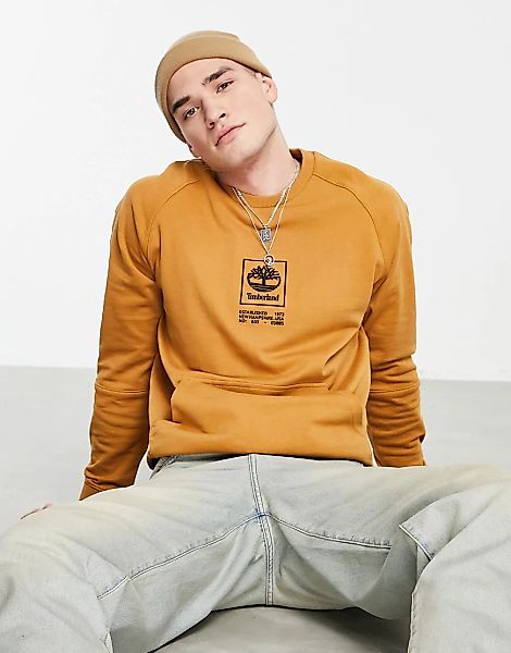 Timberland – Stack – Sweatshirt aus schwerem Material in Weizenbraun mit Lo günstig online kaufen