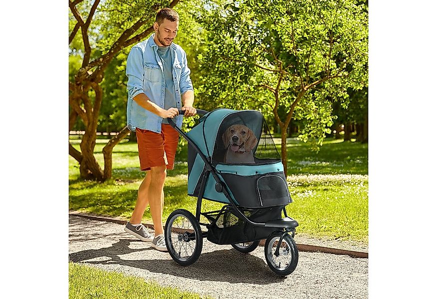 PawHut Hundebuggy klappbar, mit geländegängige Gummiräder, Kissen, Netzfens günstig online kaufen