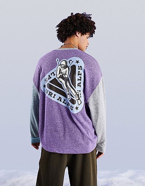 ASOS DESIGN – Langärmliges Oversize-Shirt mit lila Blockfarbendesign und Rü günstig online kaufen