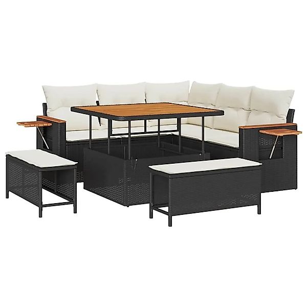 vidaXL Gartensofa-Set mit Kissen 9 Stk Schwarz und Creme Poly-Rattan 336511 günstig online kaufen