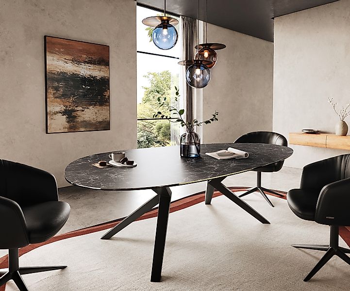 Esstisch Edge Oval 220x120 Keramik Laminam® Nero Greco Anthrazit Zenthara k günstig online kaufen