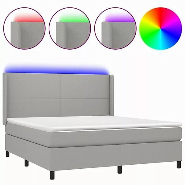 vidaXL Boxspringbett Boxspringbett mit Matratze LED Hellgrau 160x200 cm Sto günstig online kaufen