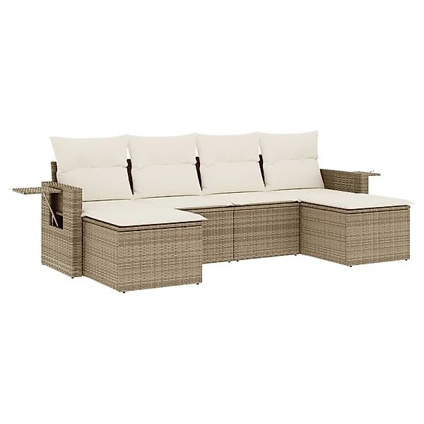 vidaXL 6-Tlg Garten-Sofagarnitur mit Kissen Beige Poly Rattan 3220517 günstig online kaufen