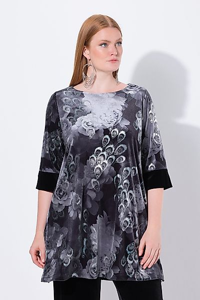 Ulla Popken Longshirt Samttunika bedruckt U-Boot-Ausschnitt günstig online kaufen