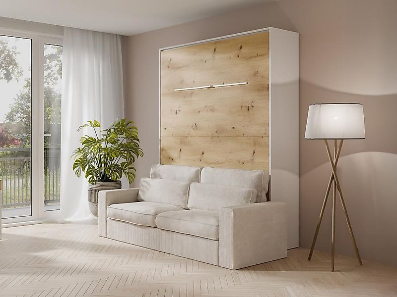 Schrankbett + Sofa - 140 x 200 cm - Manuelle vertikale Öffnung - Mit LED-Be günstig online kaufen