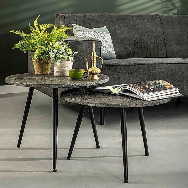 Sofa Beistelltisch Set in Grau metallic rund (zweiteilig) günstig online kaufen