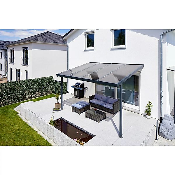 Terrassenüberdachung Premium (BxT) 410 cm x 406 cm Anthrazit Polycarbonat B günstig online kaufen