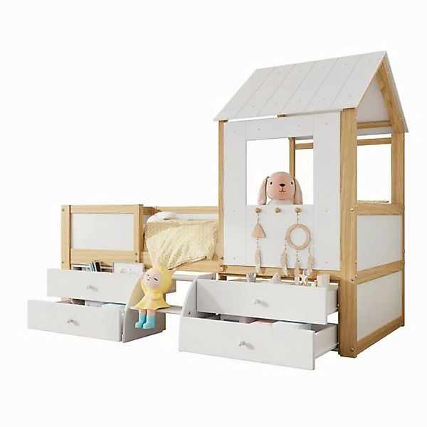 HAUSS SPOLE Kinderbett 90x200cm Hausbett mit Dach und Fenster, Zaun, 4 Schu günstig online kaufen