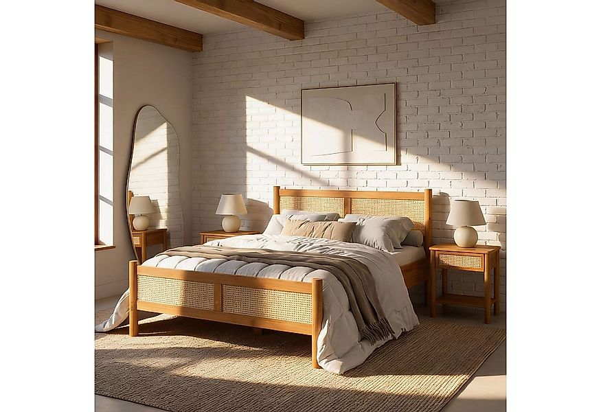 IDIMEX Massivholzbett CEFIRA, Doppelbett 140x200 cm aus Massivholz mit Ratt günstig online kaufen