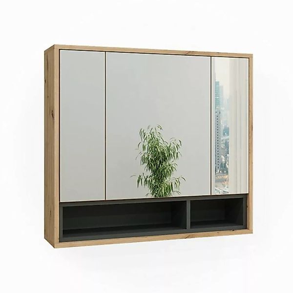 Vicco Badezimmerspiegelschrank Beatrice, Eiche/Anthrazit, 80 x 72 cm günstig online kaufen