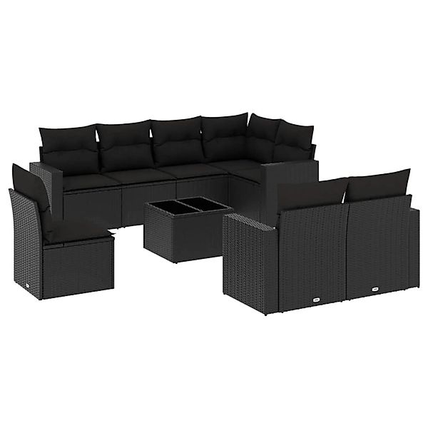 vidaXL 9-tlg Garten-Sofagarnitur mit Kissen Schwarz Poly Rattan Modell 27 günstig online kaufen