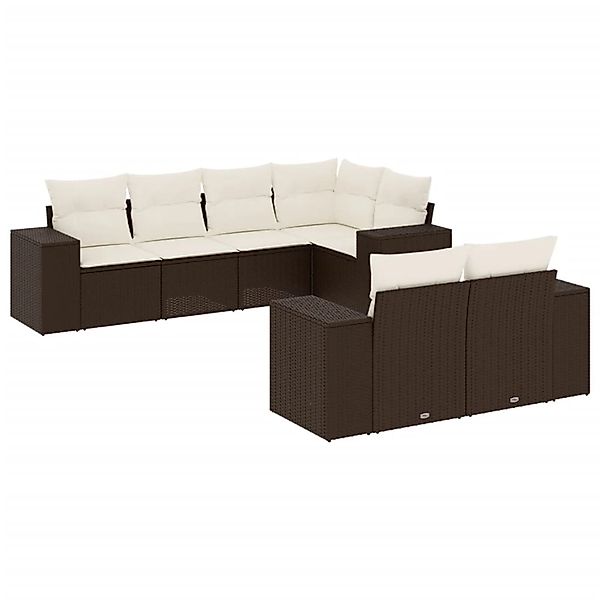 vidaXL 7-Tlg Garten-Sofagarnitur mit Kissen Braun Poly Rattan 3222812 günstig online kaufen