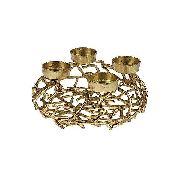 Astkranz mit 4 Kerzenhaltern – Adventskranz aus Aluminium gold Ø 39 cm günstig online kaufen