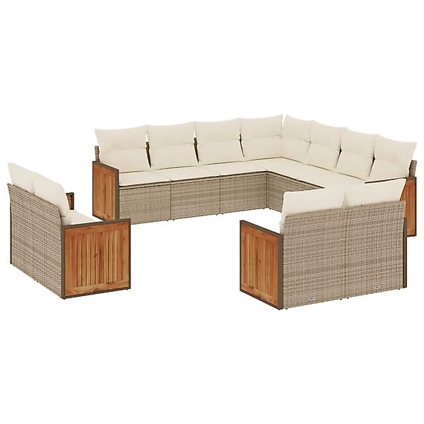 vidaXL 11-Tlg Garten-Sofagarnitur mit Kissen Beige Poly Rattan 3260581 günstig online kaufen