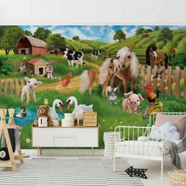 Bilderwelten Kindertapete Tiere auf dem Bauernhof bunt Gr. 432 x 290 günstig online kaufen