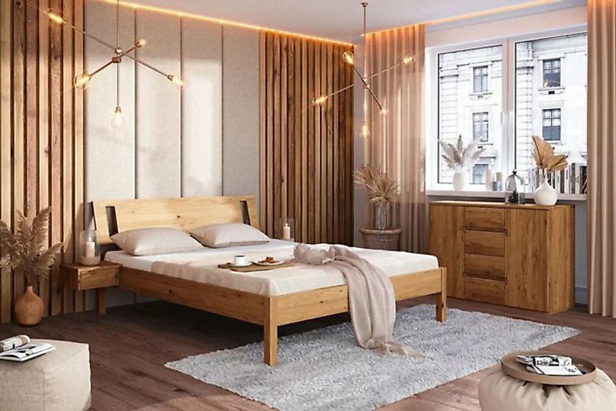 Natur24 Bett Bett Bento 8 Sonderlänge 180x190 Wildeiche Holzkopfteil und Ho günstig online kaufen