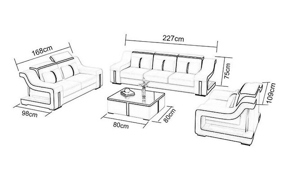 JVmoebel Sofa Luxus Grauer Dreisitzer mit LED Beleuchtung stilvolles Sofa N günstig online kaufen