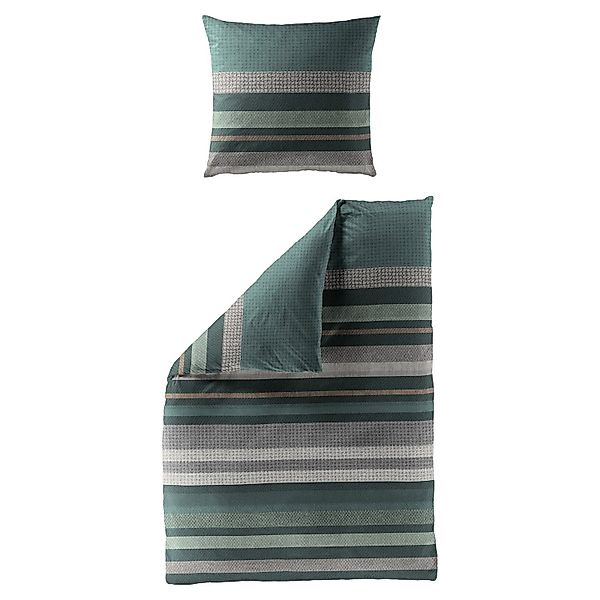 BIERBAUM Bettwäsche Mako-Satin-Bettwäsche YURIEL, Grün, Grau, günstig online kaufen