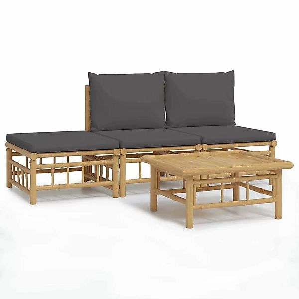 Vidaxl 4-tlg. Garten-lounge-set Mit Dunkelgrauen Kissen Bambus günstig online kaufen