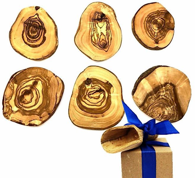 Olivenholz-erleben Getränkeuntersetzer "Untersetzer, rustikal, rund, aus Ol günstig online kaufen