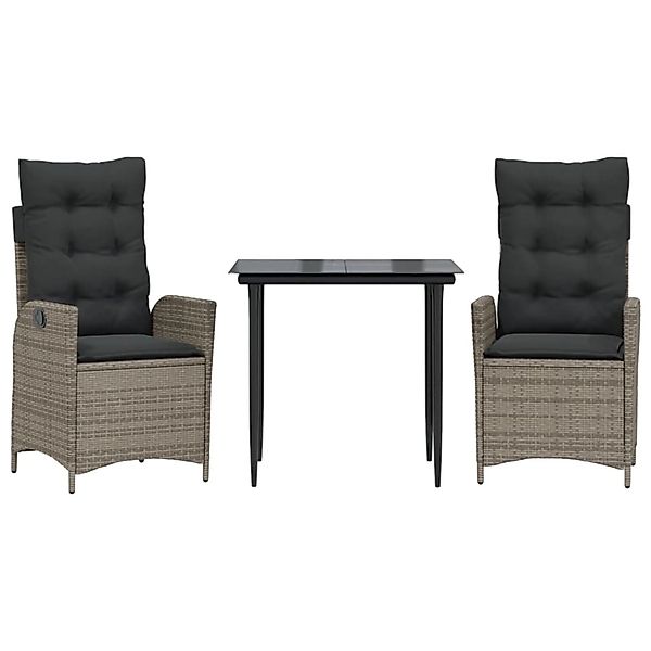 vidaXL 3-Tlg Garten-Essgruppe mit Kissen Grau Poly Rattan 3213214 günstig online kaufen