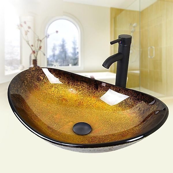 Puluomis Aufsatzwaschbecken Waschbecken Set mit Wasserhahn günstig online kaufen
