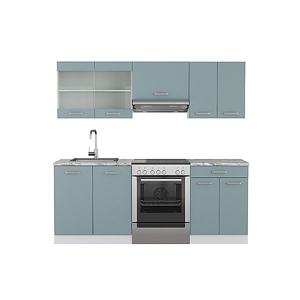Vicco Küchenzeile R-Line, Blau-Grau/Weiß, 200 cm günstig online kaufen