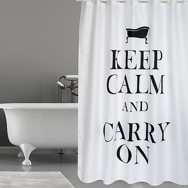 MSV Duschvorhang Keep Calm Polyester 180 cm x 200 cm Weiß-Schwarz günstig online kaufen