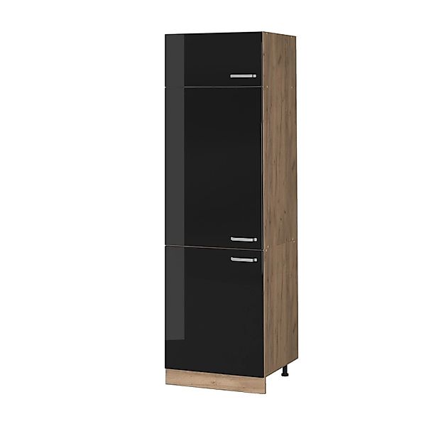 Vicco Kühlumbauschrank R-Line Schwarz Hochglanz/Goldkraft Eiche 60 cm günstig online kaufen
