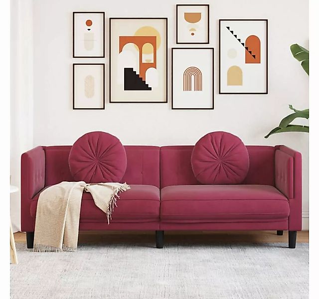 vidaXL Sofa Sofa mit Kissen 3-Sitzer Weinrot Samt günstig online kaufen