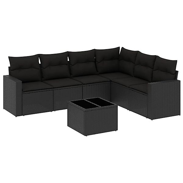 vidaXL 7-Tlg Garten-Sofagarnitur mit Kissen Schwarz Poly Rattan 3219005 günstig online kaufen