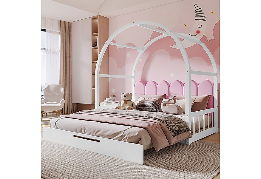 Flieks Kinderbett, Kiefer Schiebebett mit Samt Zaun-Kissen 140x100cm/140x20 günstig online kaufen