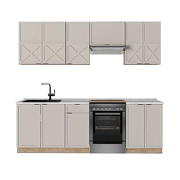 Vicco Fame-Line Küchenzeile GrauBeige/Goldkraft Eiche 240 cm ohne Arbeitspl günstig online kaufen