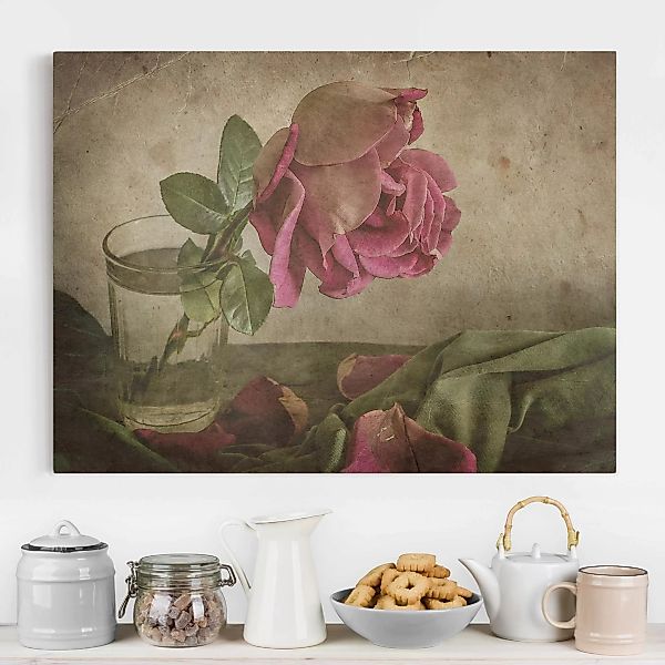 Leinwandbild Blumen - Querformat Tear of a Rose günstig online kaufen