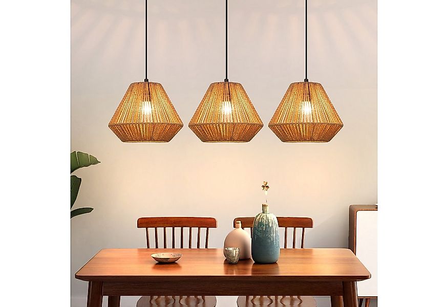 Nettlife Pendelleuchte Rattan 3 flammig Höhenverstellbar Boho E27 Hängeleuc günstig online kaufen