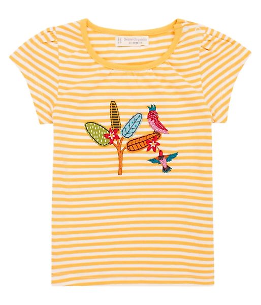 Mädchen T-shirt Gelb Geringelt Applikation Biologisch Sense Organics günstig online kaufen