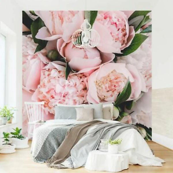 Bilderwelten Fototapete Rosa Pfingstrosen mit Blättern rosa Gr. 288 x 288 günstig online kaufen