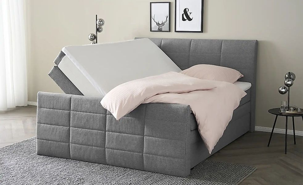 Boxspringbett mit Bettkasten und Topper Baron ¦ grau ¦ Maße (cm): B: 188 H: günstig online kaufen