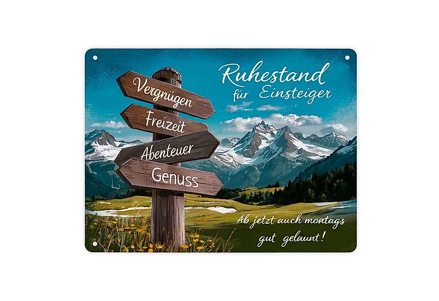 speecheese Metallschild Hölzerner Wegweiser Ruhestand für Einsteiger Metall günstig online kaufen