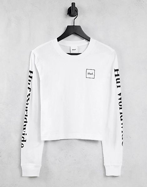 Huf – Langärmliges Shirt mit lässigem Schnitt und Logos am Arm-Weiß günstig online kaufen