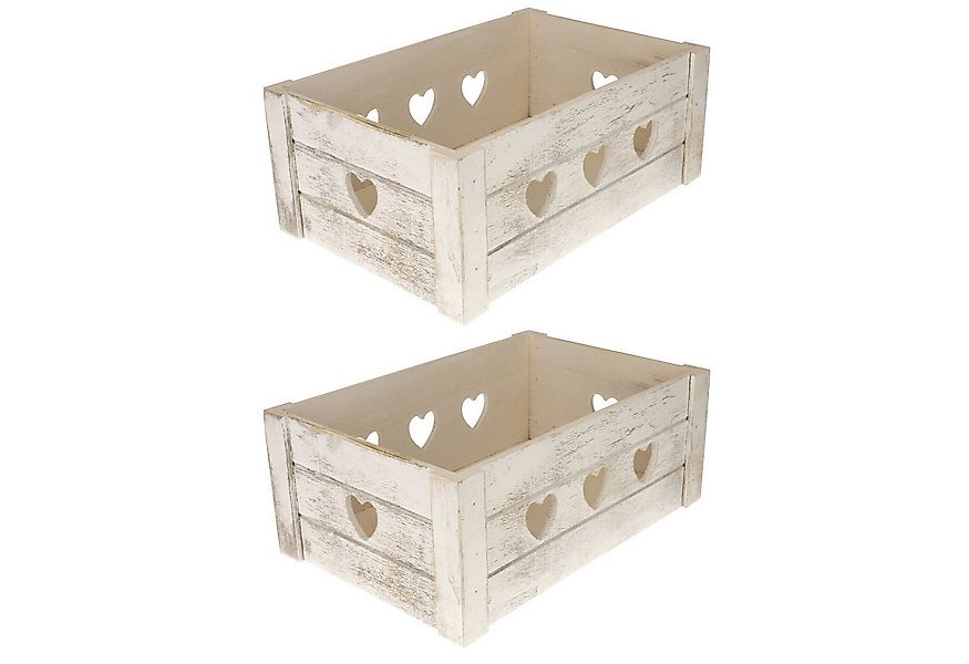 Macosa Home Dekokiste 2x Dekokiste Weiß Herzen Holz Holzkiste 29 cm Kiste ( günstig online kaufen