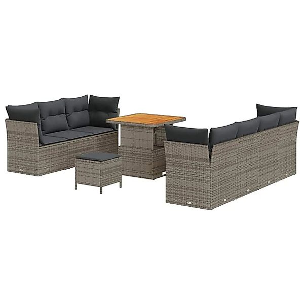 vidaXL Gartensofa-Set mit Kissen 10 Stk Grau Poly-Rattan 3363398 günstig online kaufen
