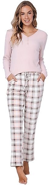 Pastunette Schlafanzug Damen Pyjama mit Flanellhose günstig online kaufen