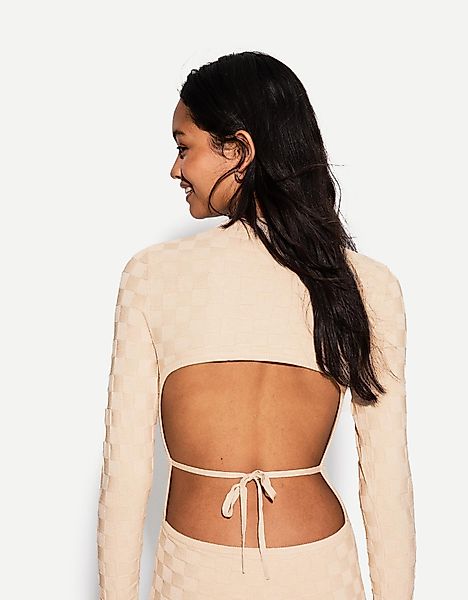 Bershka Minikleid Mit Strukturmuster Damen Xs Sandfarbe günstig online kaufen