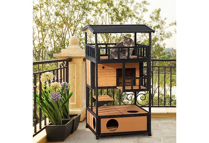 PawHut Tierhöhle Katzenhütte mit Terrasse Katzenhöhle, 4 Etagen, Katzenvill günstig online kaufen
