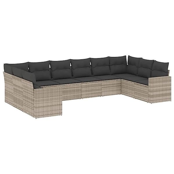 vidaXL 10-Tlg Garten-Sofagarnitur mit Kissen Hellgrau Poly Rattan 3251809 günstig online kaufen