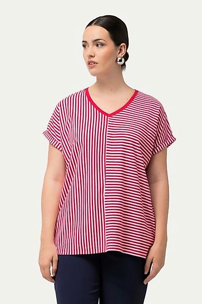 Ulla Popken T-Shirt Shirt Ringelmix Oversized V-Ausschnitt Halbarm günstig online kaufen