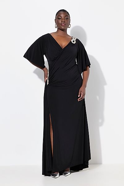 Ulla Popken Cocktailkleid Maxikleid Drapierung V-Ausschnitt günstig online kaufen